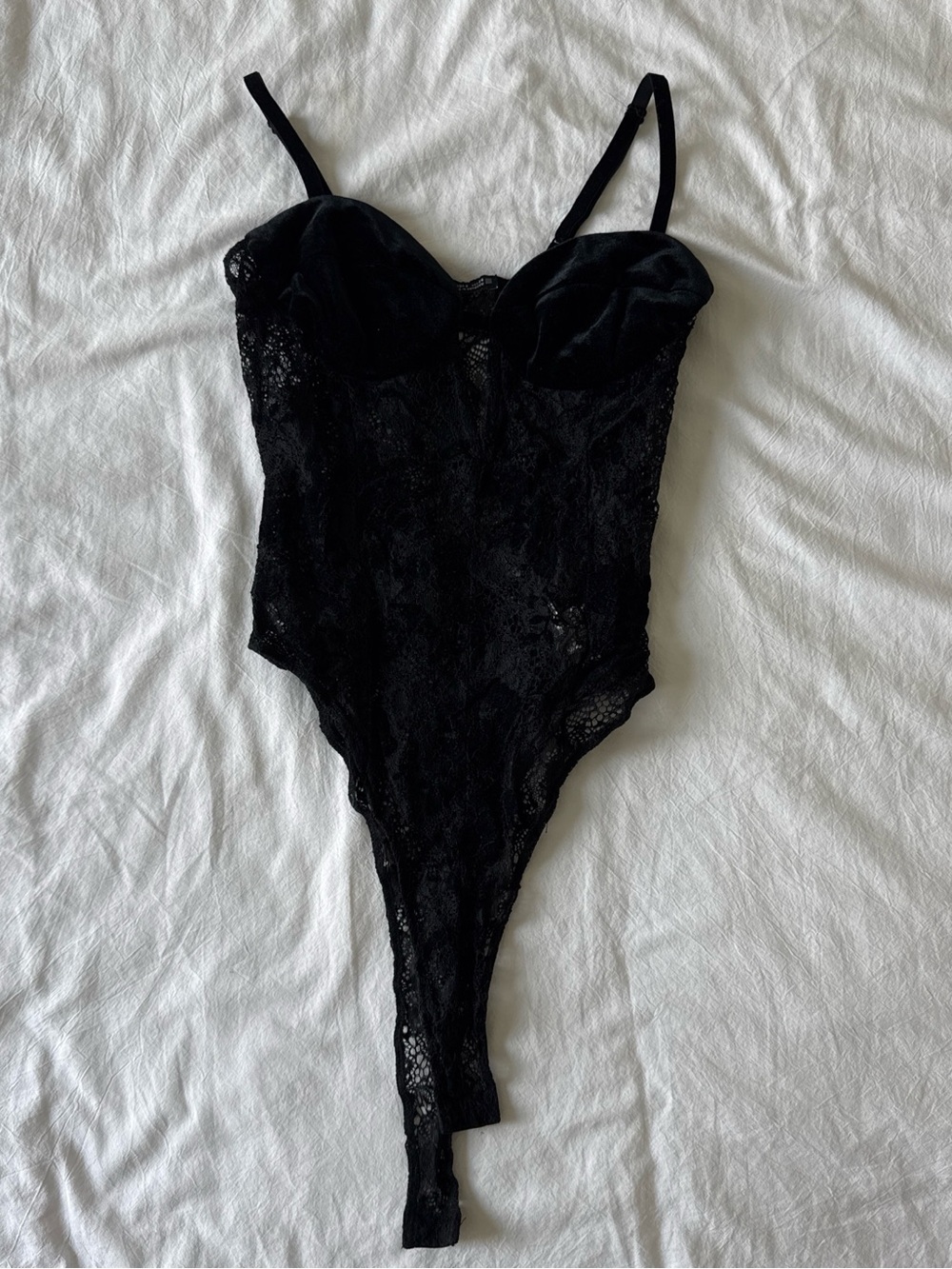 Zara Black Lace Bodice Thong Bodysuit